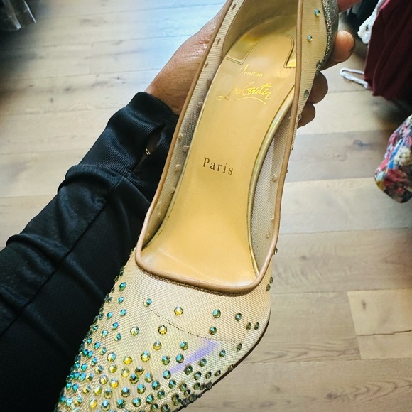 Christian Louboutin Beige Blue Crystal Embellished Mesh Follies Pumps Size 41 - Picture 12 of 16